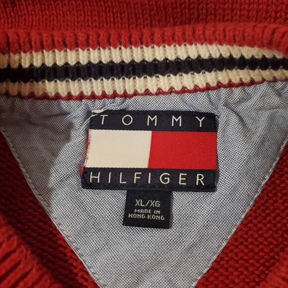 Tommy Hilfiger VTG Y2K Knit Crewneck Sweater Mens Size XL Ribbed Cotton Red - Picture 5 of 7